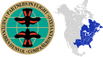 Partners in Flight Logo and Eastern Working Group geography from Texas to Quebec